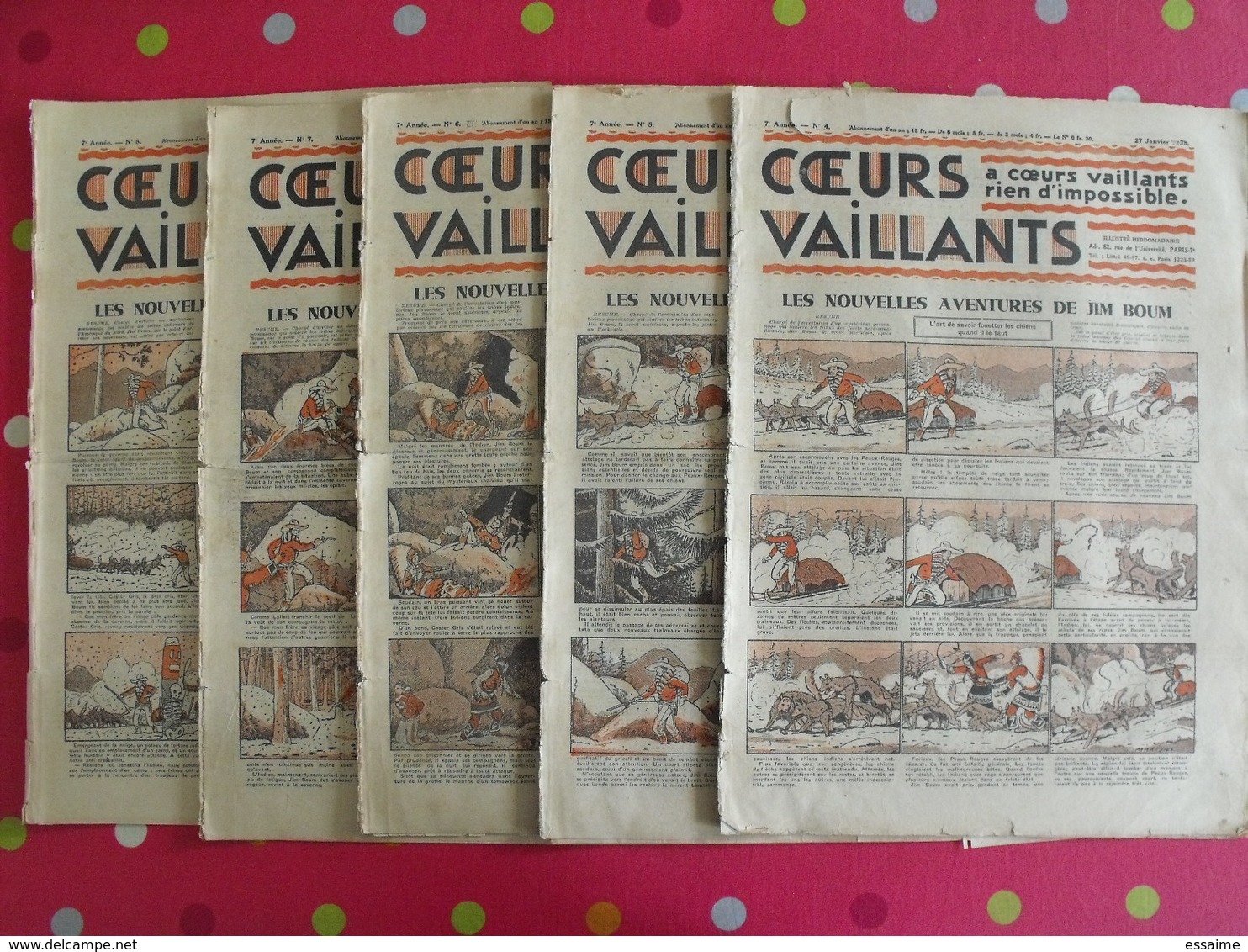 5 Coeurs Vaillants 1935. Hergé Tintin En Orient (cigares Du Pharaon) Jim Boum Marijac - Other Magazines