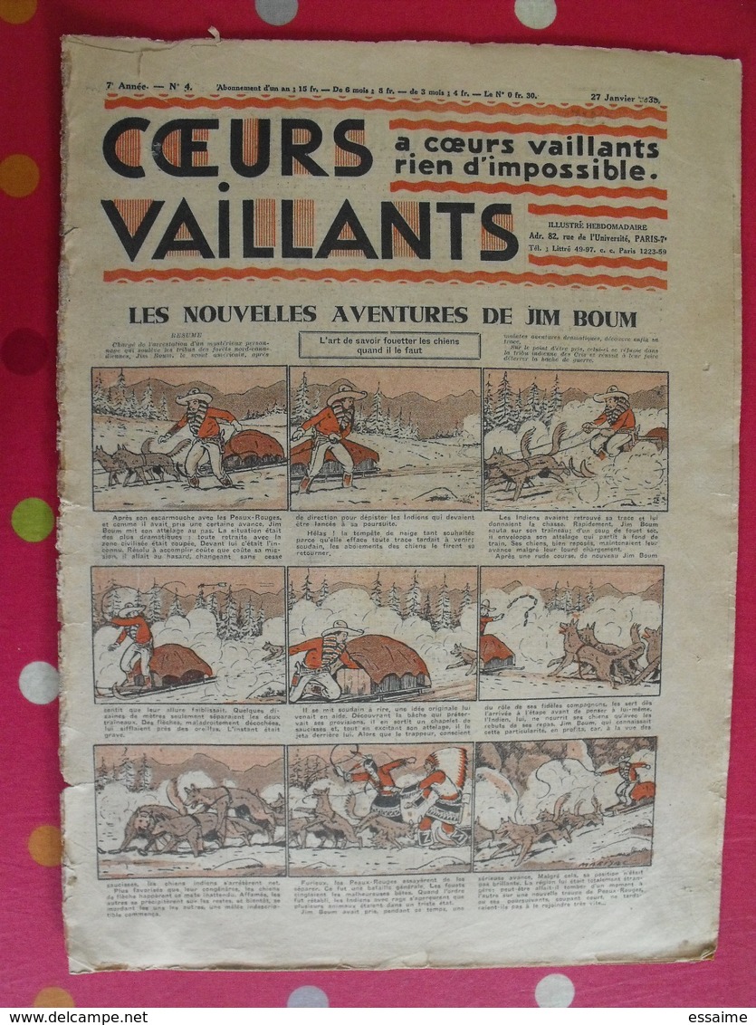 5 Coeurs Vaillants 1935. Hergé Tintin En Orient (cigares Du Pharaon) Jim Boum Marijac - Other Magazines