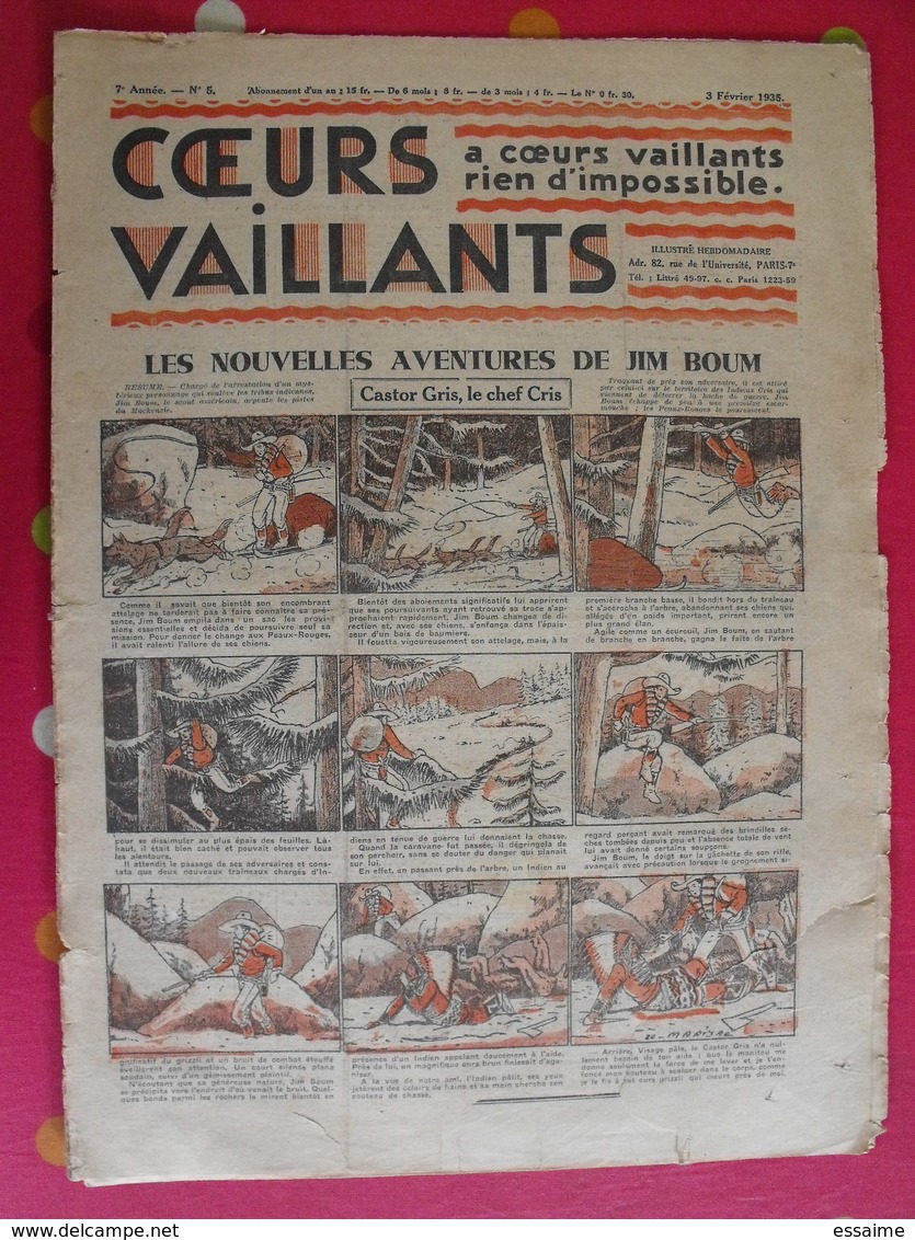 5 Coeurs Vaillants 1935. Hergé Tintin En Orient (cigares Du Pharaon) Jim Boum Marijac - Other Magazines