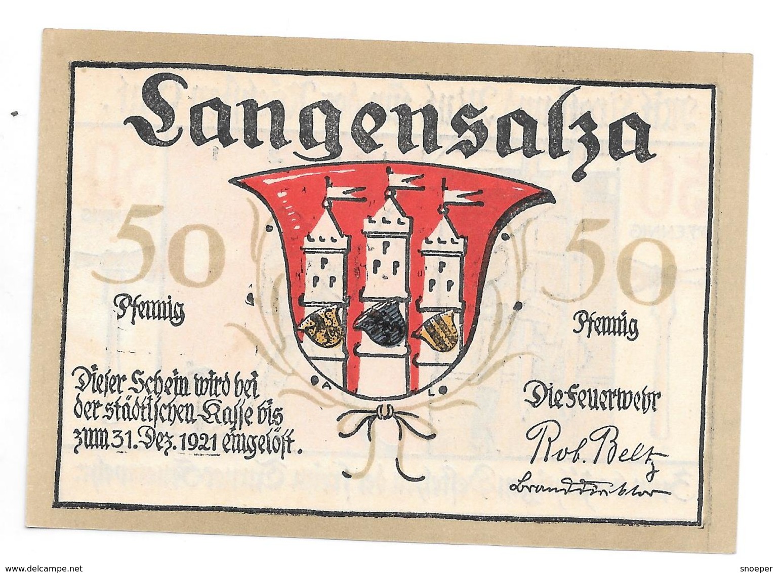 **notgeld Langensalza 50 Pfennig 769.1b/2 Cat Val 2,00 Euro - [11] Emissions Locales