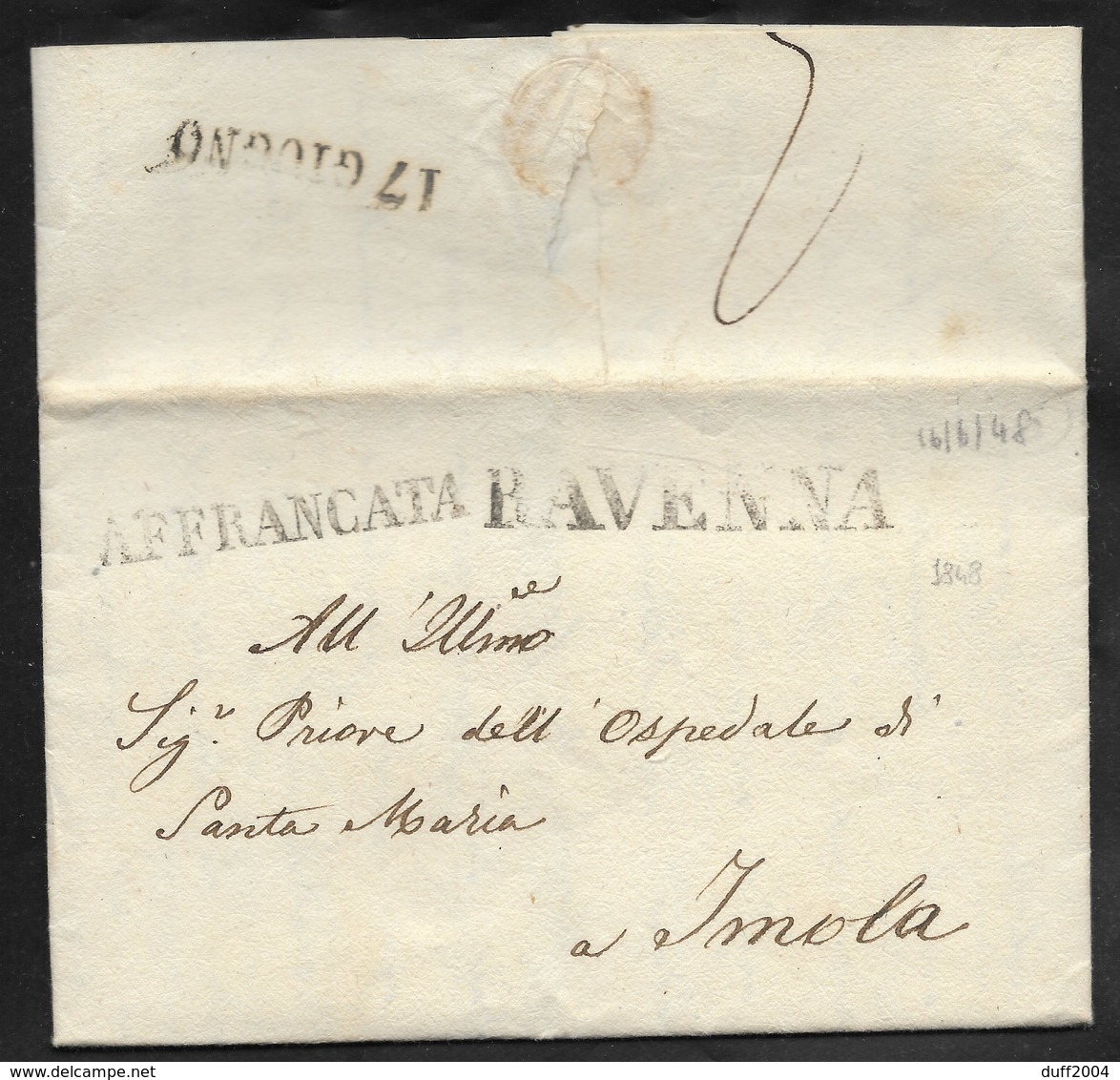 AFFRANCATA DA RAVENNA AD IMOLA - 16.4.1848. - 1. ...-1850 Prephilately