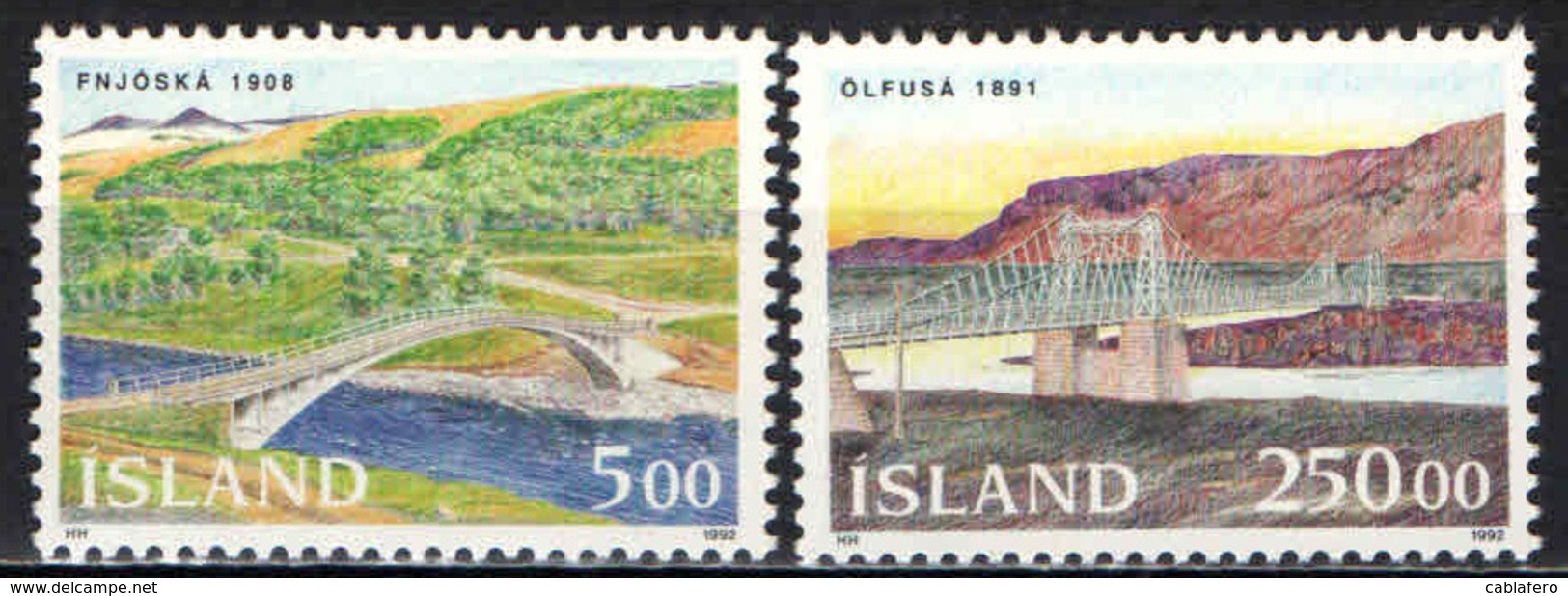 ISLANDA - 1992 - PONTI ISLANDESI: PONTE SUL FNJOSKA E PONTE SULL'OLFUSA - MNH - Nuovi