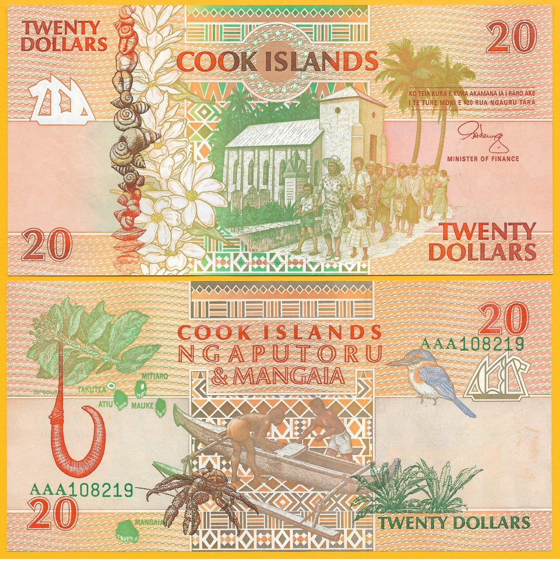 Cook Islands 20 Dollars P-9 1992 UNC Banknote - Cook