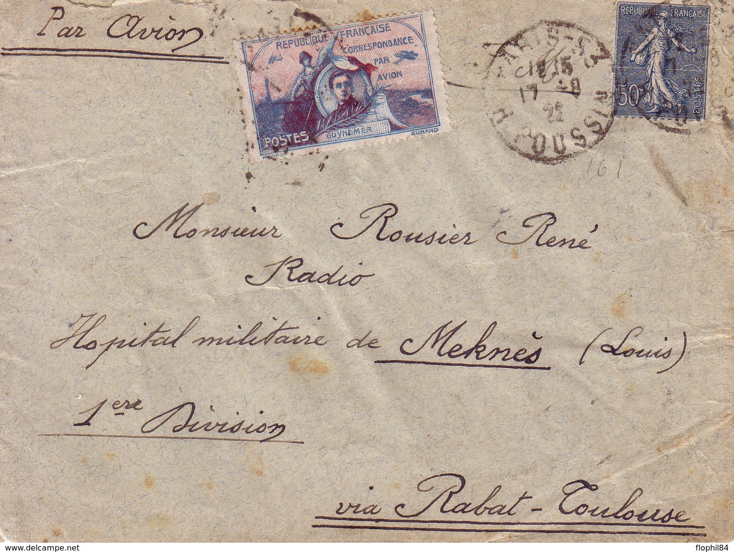 SEMEUSE - PARIS - 17-9-1922 - VOL POUR MEKNES VIA RABAT-TOULOUSE - VIGNETTE GUYNEMER - LETTRE AVION POUR UN MILITAIRE. - 1960-.... Lettres & Documents