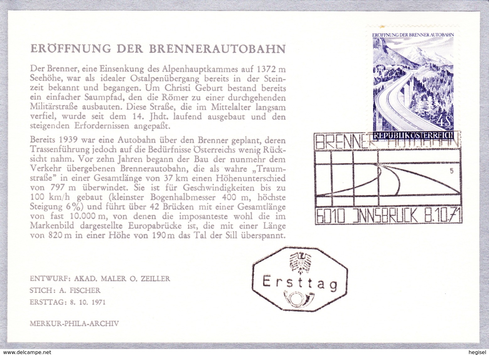 1971  Eröffnung Der Brenner-Autobahn FDC Karte (ANK 1402, Mi 1372) - FDC