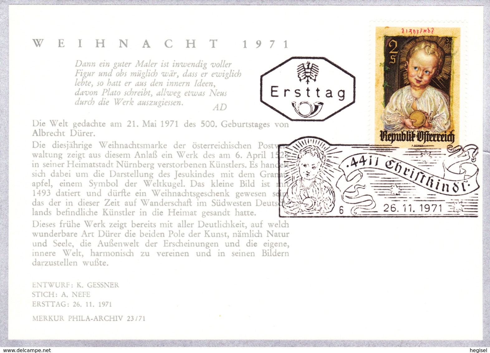 1971 Weihn. 1971: Jesusknabe FDC 4411 Karte  (ANK 1409, Mi 1379) - FDC