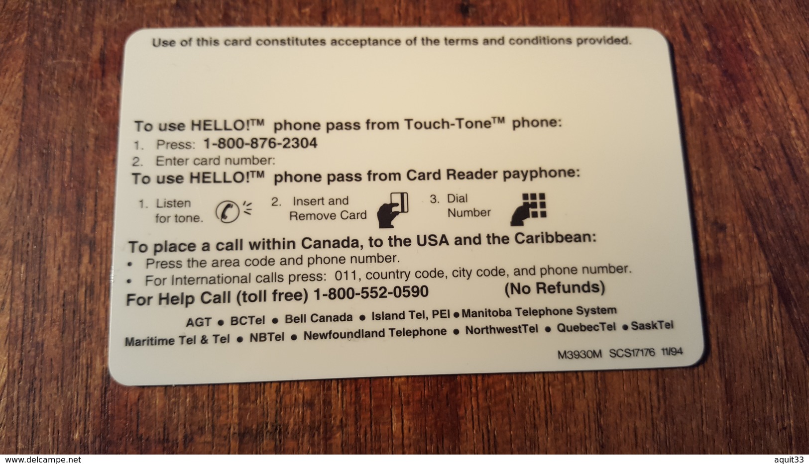 TÉLÉCARTE CANADA BELL HELLO 10$ - Canada