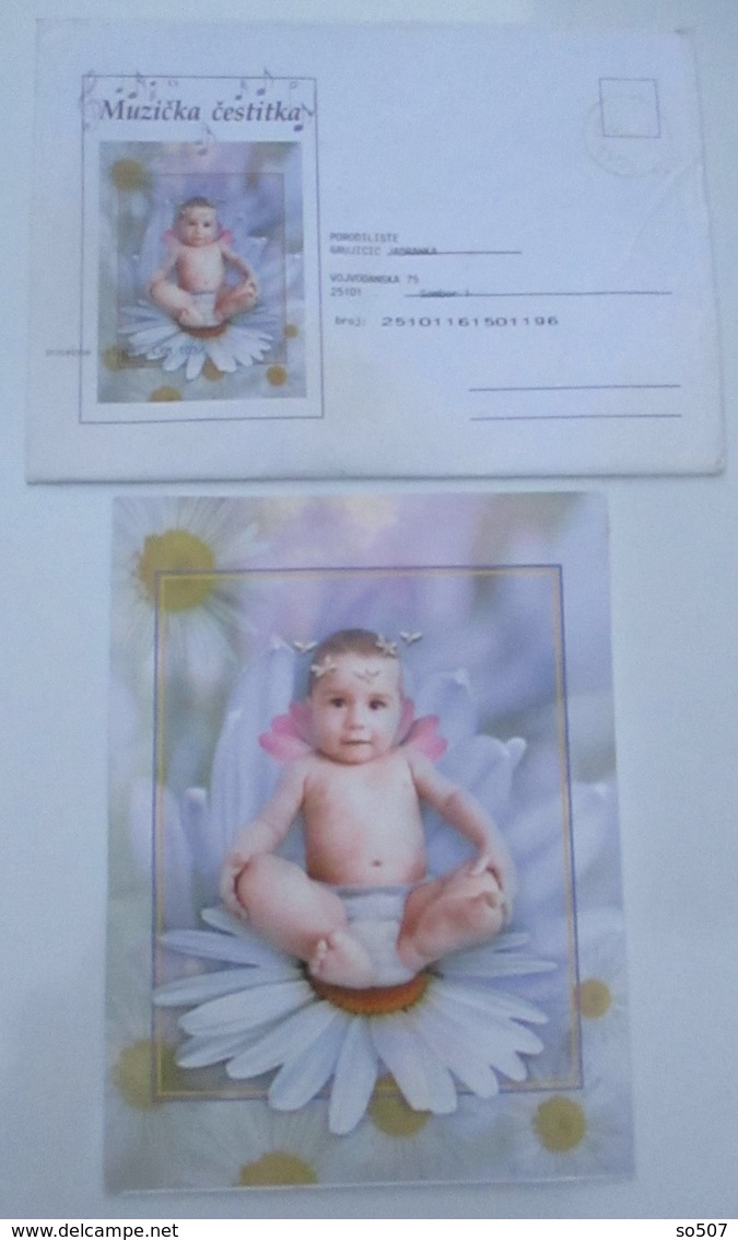 Play Music,Music Card-Two Part Telegram Card With Enelope-Serbia - Baby On The Flower - Serbie