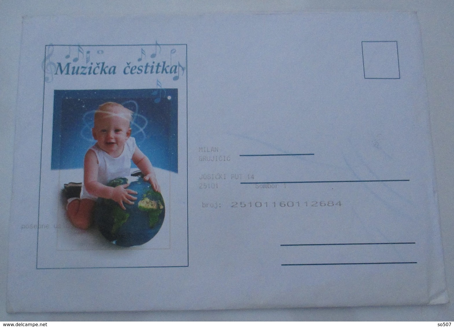 Play Music,Music Card-Two Part Telegram Card With Enelope-Yugoslavia - A Child Holds The Planet Earth - Autres & Non Classés