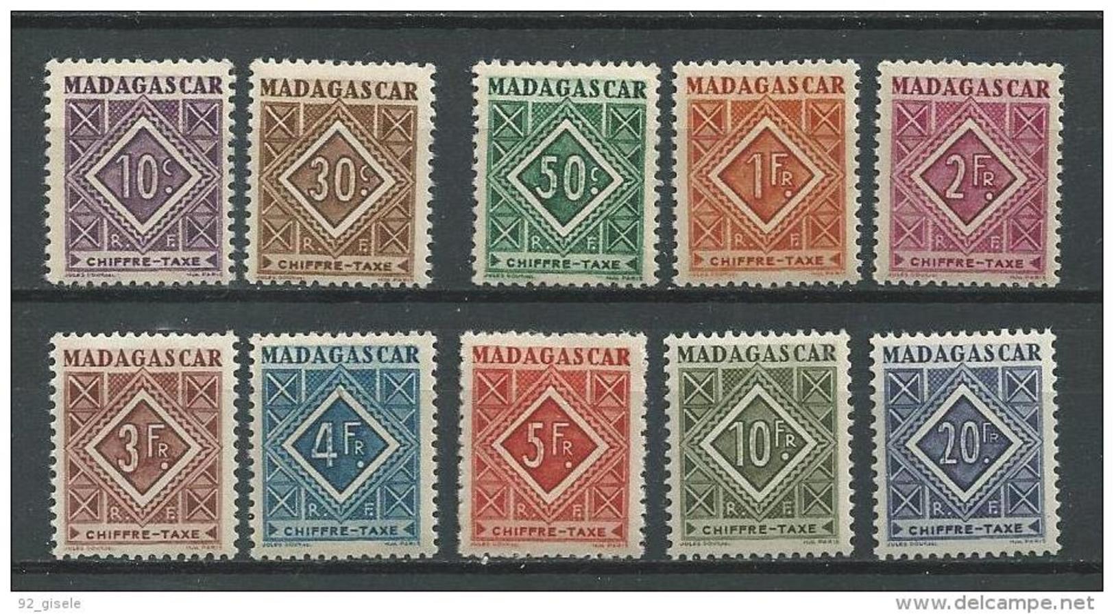 Madagascar Taxe YT 31 à 40 " Chiffre-Taxe, Série Complète " 1942 Neuf* - Timbres-taxe