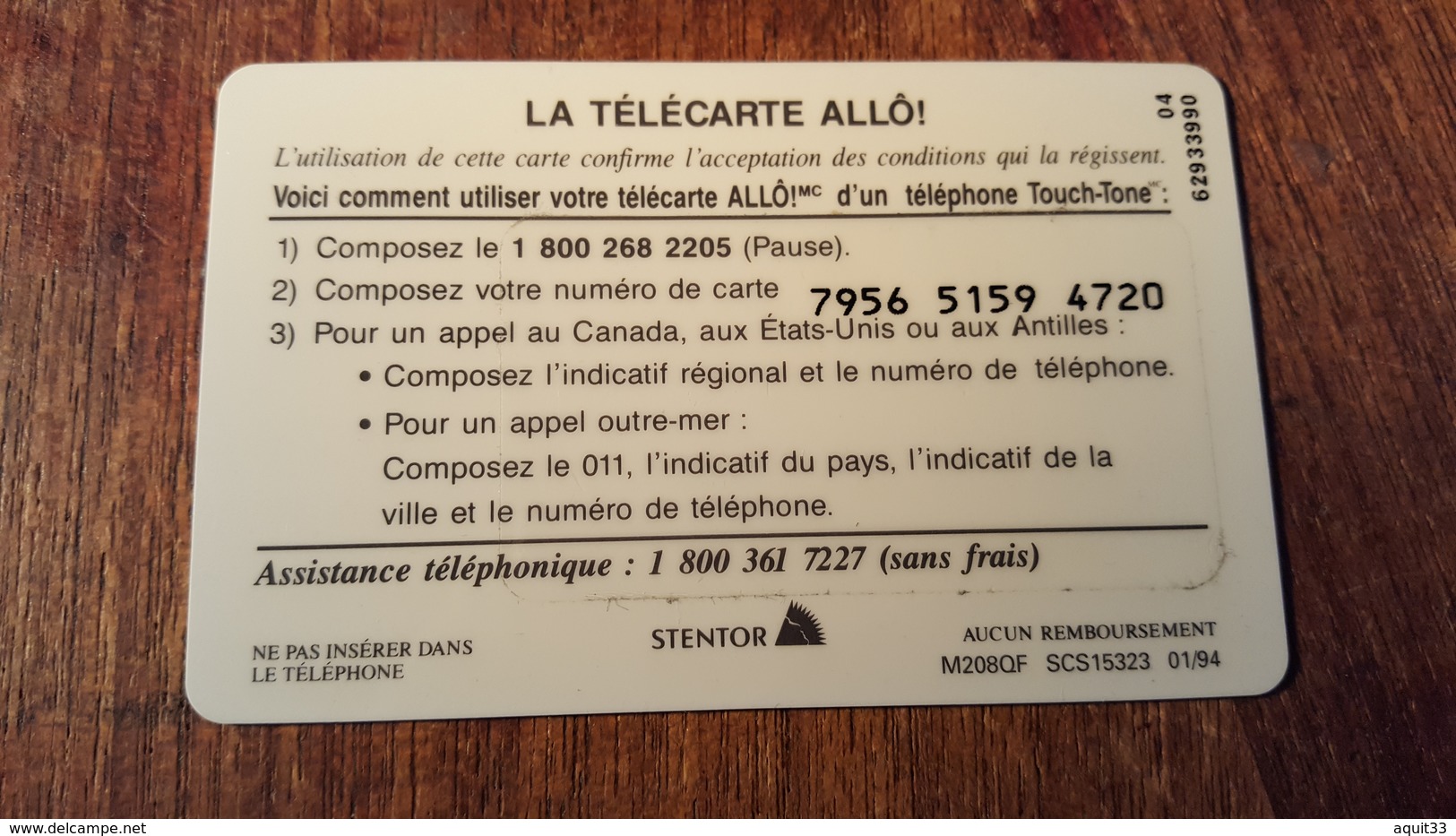 TÉLÉCARTE CANADA BELL ALLO 20$ - Canada