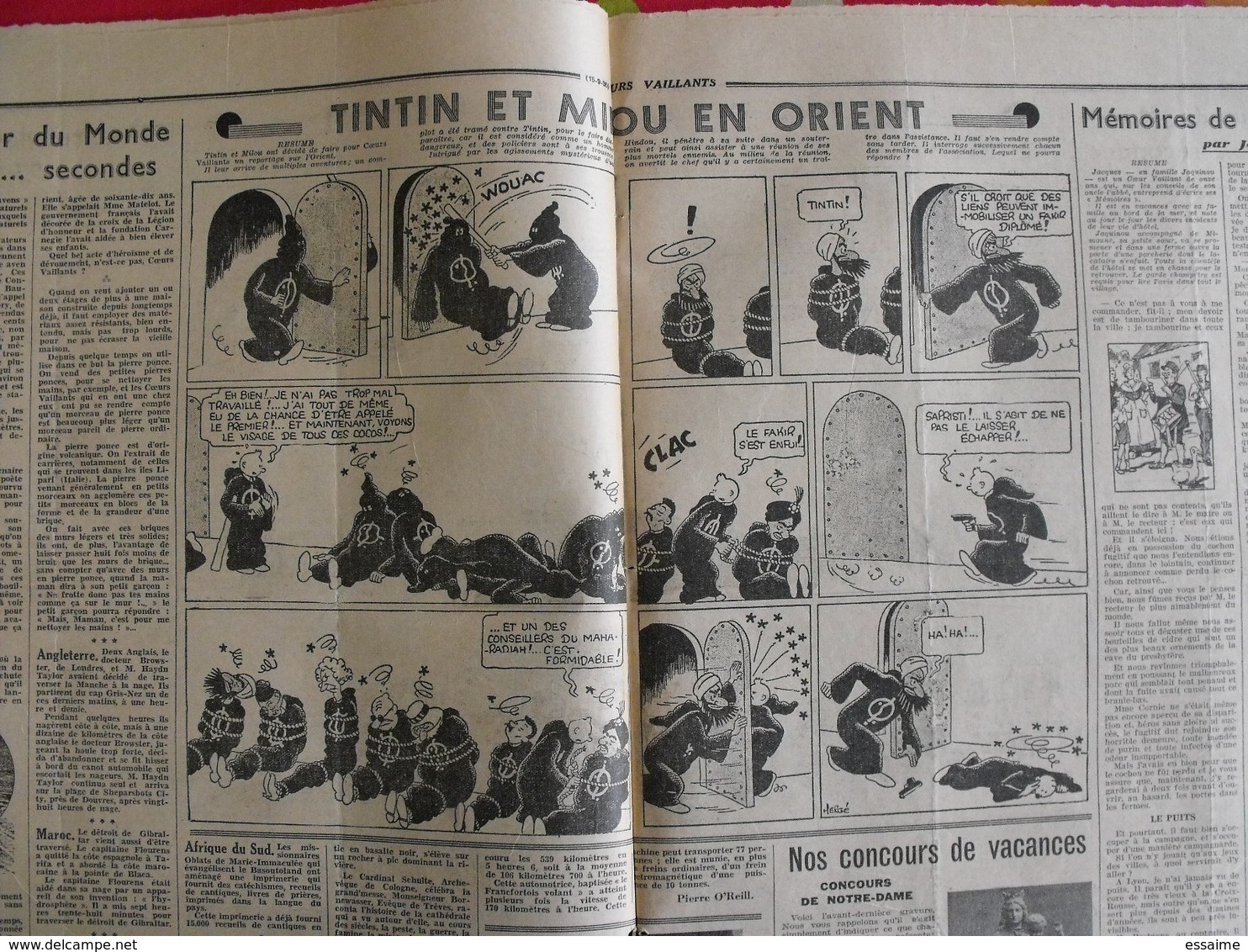 7 Coeurs Vaillants Septembre-octobre 1935.  Hergé Tintin En Orient (cigares Du Pharaon) Jim Boum Marijac Pat'fol - Otras Revistas