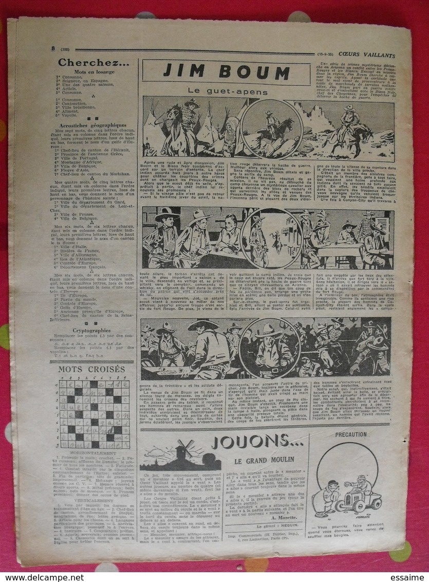 7 Coeurs Vaillants Septembre-octobre 1935.  Hergé Tintin En Orient (cigares Du Pharaon) Jim Boum Marijac Pat'fol - Andere Magazine