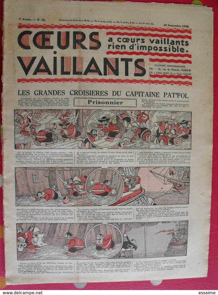 7 Coeurs Vaillants Septembre-octobre 1935.  Hergé Tintin En Orient (cigares Du Pharaon) Jim Boum Marijac Pat'fol - Andere Magazine