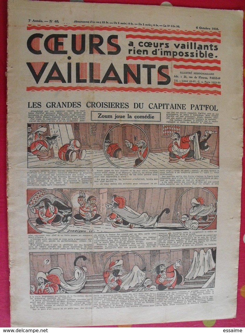 7 coeurs vaillants septembre-octobre 1935.  hergé tintin en orient (cigares du pharaon) jim boum marijac pat'fol