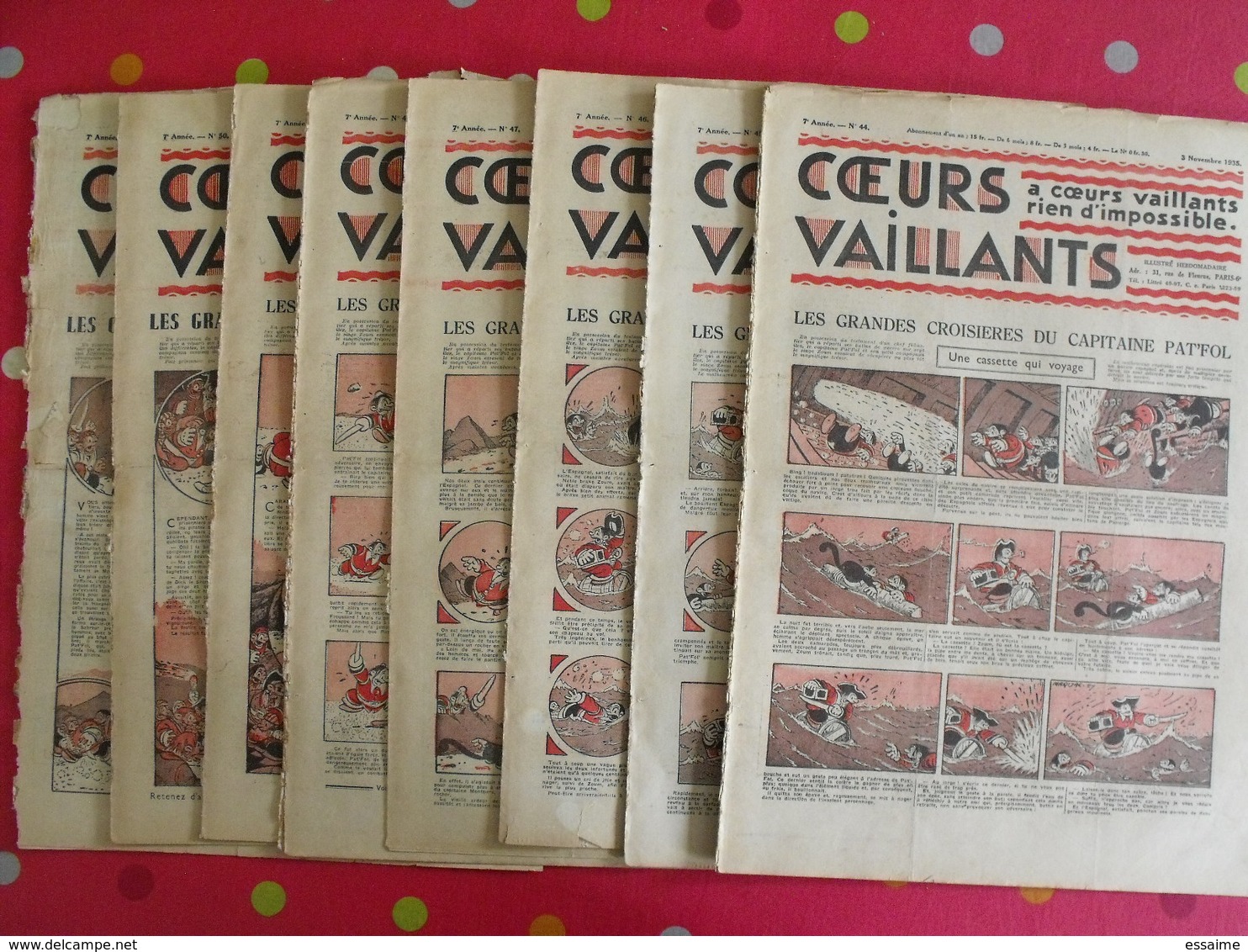 8 Coeurs Vaillants Novembre-décembre 1935.  Hergé Tintin En Orient (cigares Du Pharaon) Jim Boum Marijac Pat'fol - Other Magazines