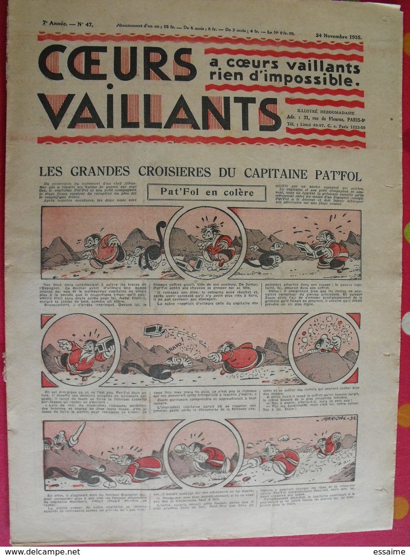 8 coeurs vaillants novembre-décembre 1935.  hergé tintin en orient (cigares du pharaon) jim boum marijac pat'fol