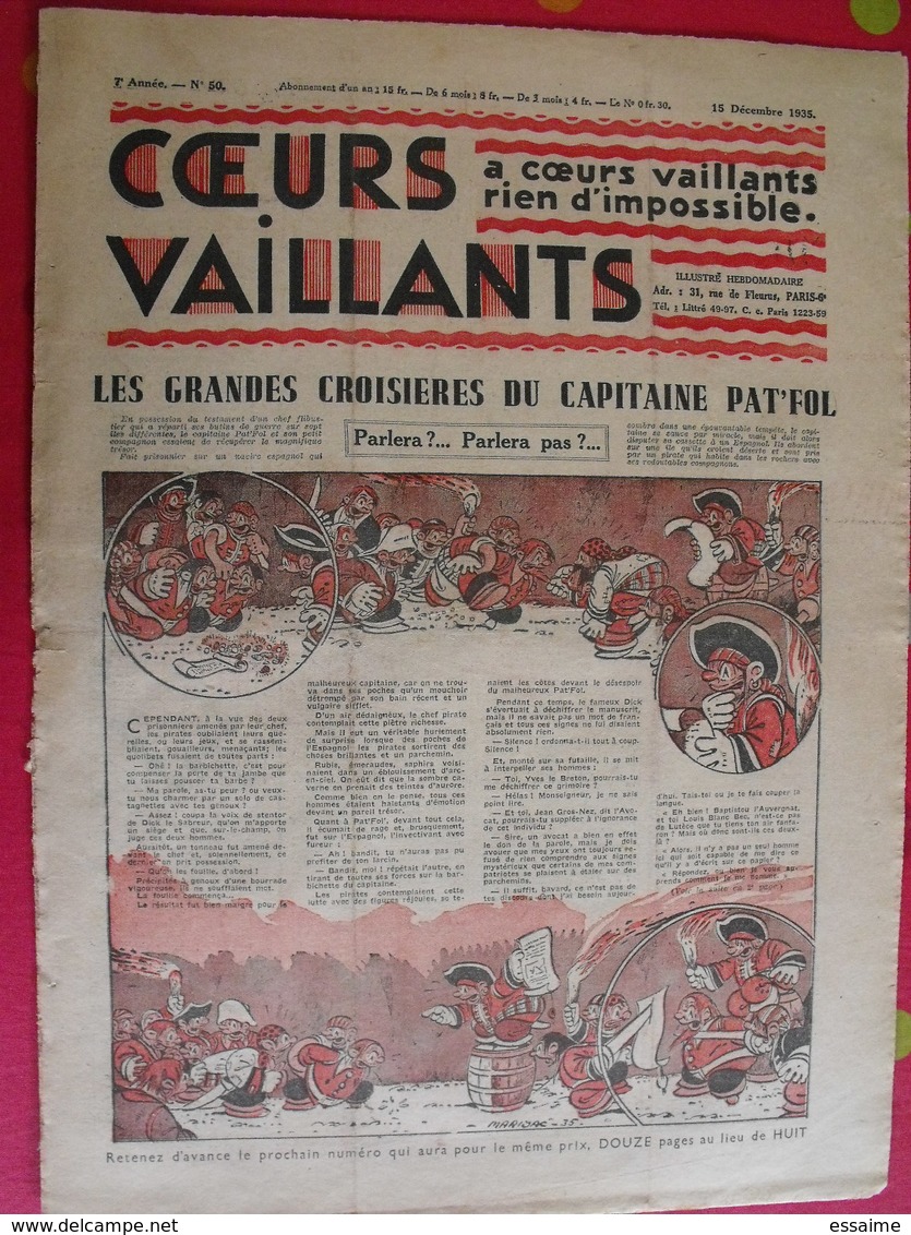 8 coeurs vaillants novembre-décembre 1935.  hergé tintin en orient (cigares du pharaon) jim boum marijac pat'fol