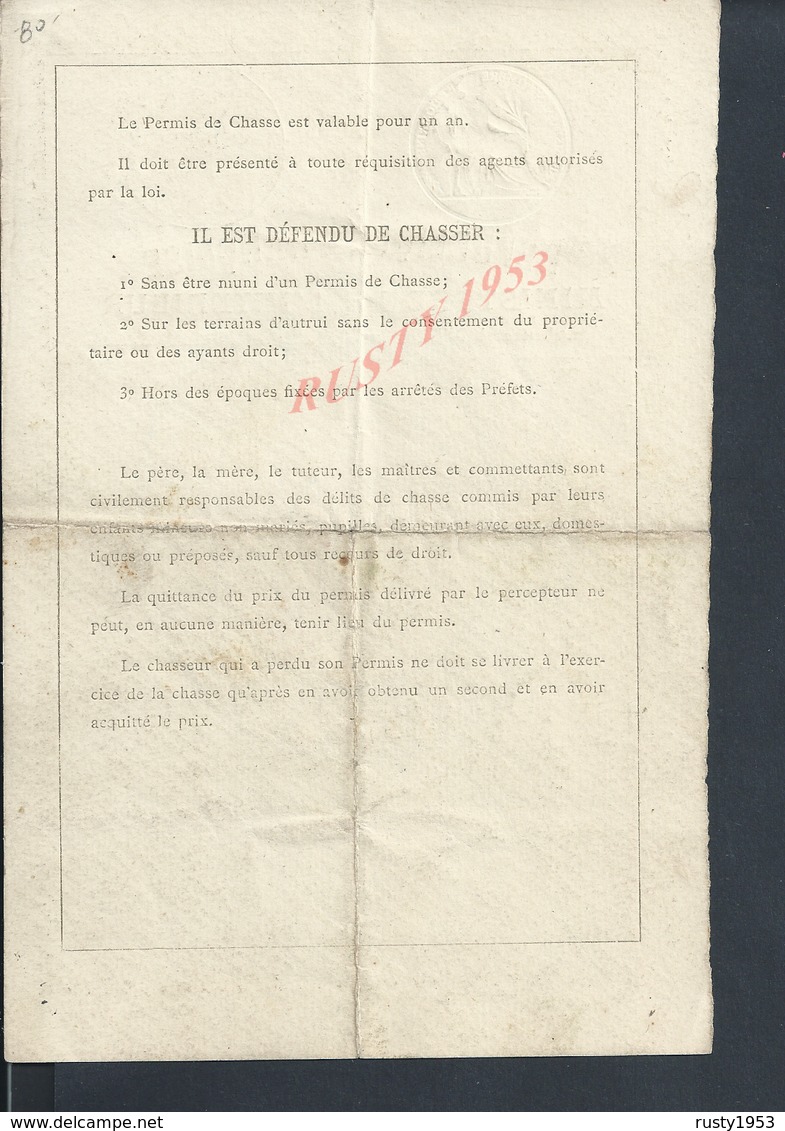 PERMIS DE CHASSE DE Mr RIBOLLET NICOLAS NÉ À JARNIOUX FAIT À VILLEFRANCHE : - Autres & Non Classés