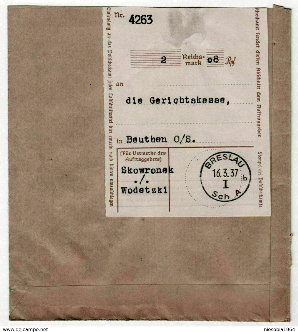Nazi Germany Part of Stationery with free postage seal & postal receipt 1937 DR Ganzsache Frei durch Ablösung Reich