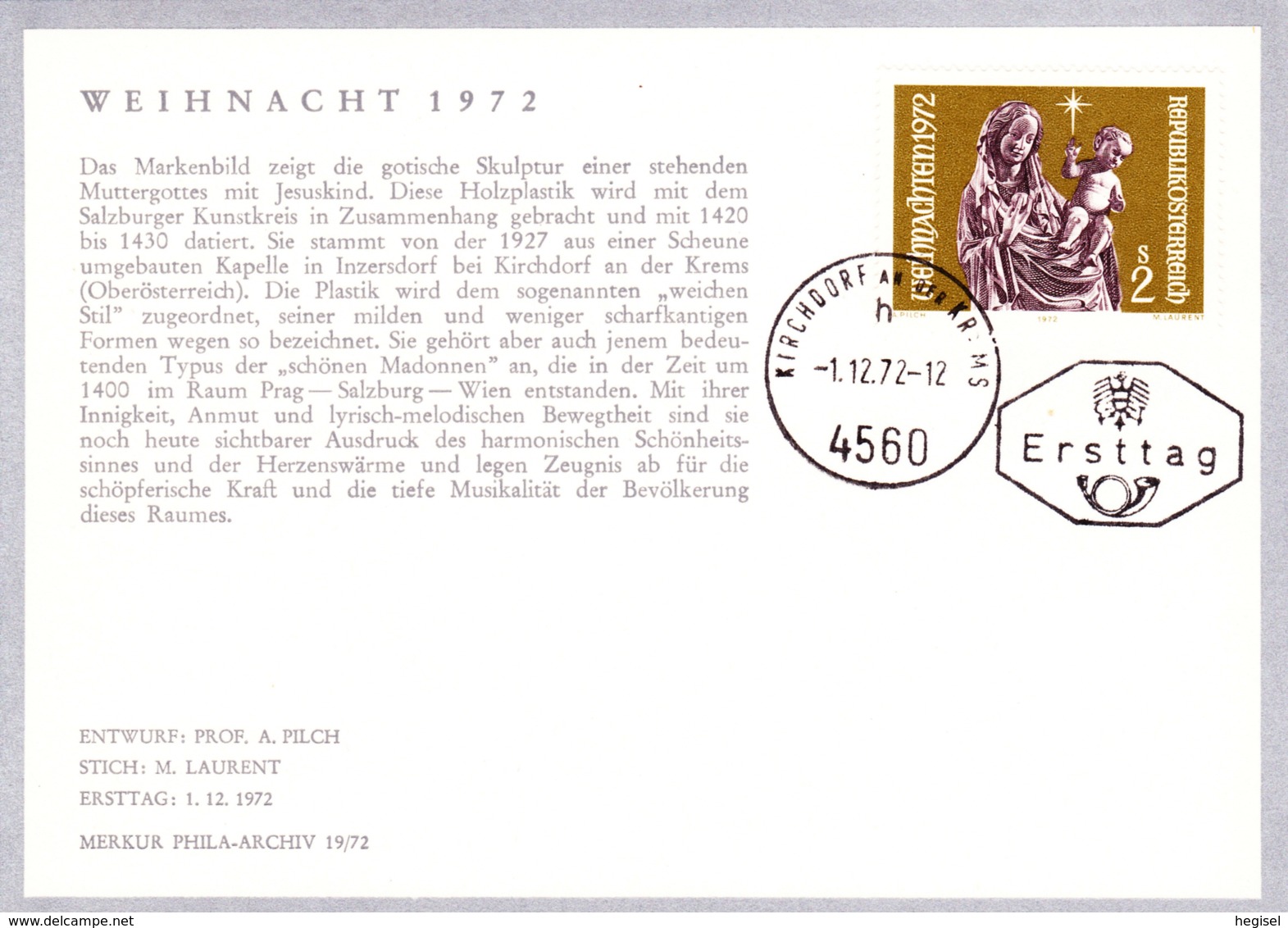 1972   Weihn. 1972: Muttergottes 4560 FDC Karte (ANK 1434, Mi 1405) - FDC