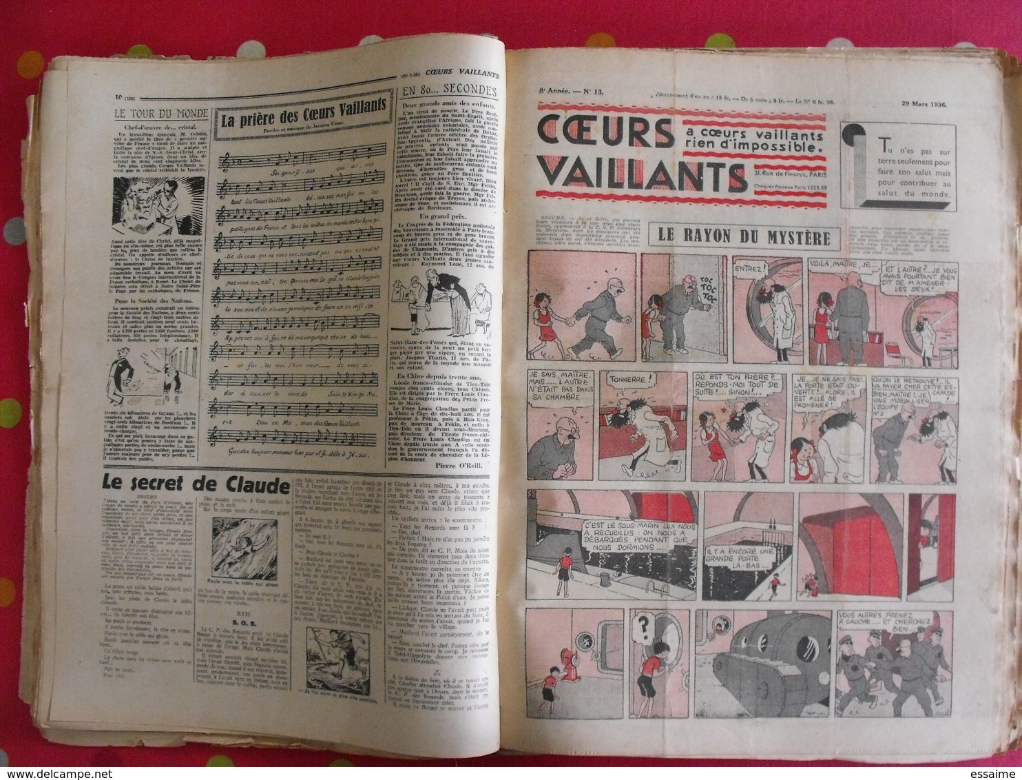 52 Coeurs Vaillants 1936. Reliure Amateur. Hergé Tintin En Extrême-orient (lotus Bleu) Jo Zette Jim Boum Marijac Pat'fol - Other Magazines