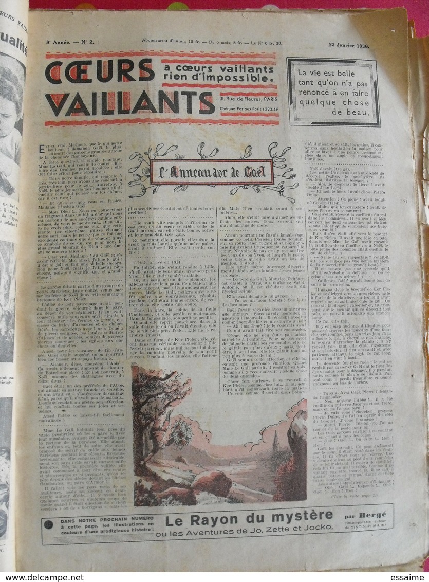 52 Coeurs Vaillants 1936. Reliure Amateur. Hergé Tintin En Extrême-orient (lotus Bleu) Jo Zette Jim Boum Marijac Pat'fol - Other Magazines