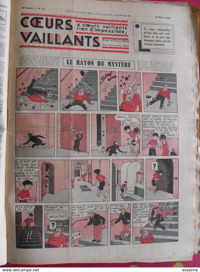 52 coeurs vaillants 1936. reliure amateur. Hergé tintin en extrême-orient (lotus bleu) jo zette jim boum marijac pat'fol