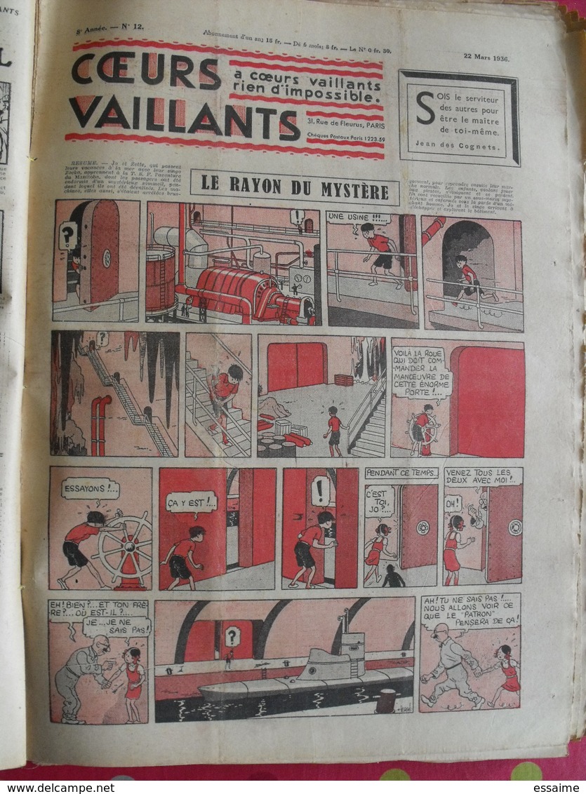 52 coeurs vaillants 1936. reliure amateur. Hergé tintin en extrême-orient (lotus bleu) jo zette jim boum marijac pat'fol