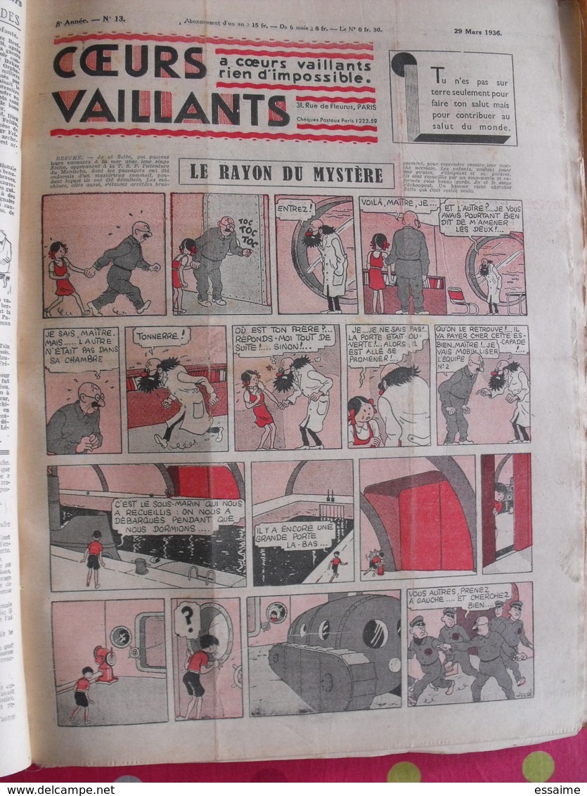 52 coeurs vaillants 1936. reliure amateur. Hergé tintin en extrême-orient (lotus bleu) jo zette jim boum marijac pat'fol