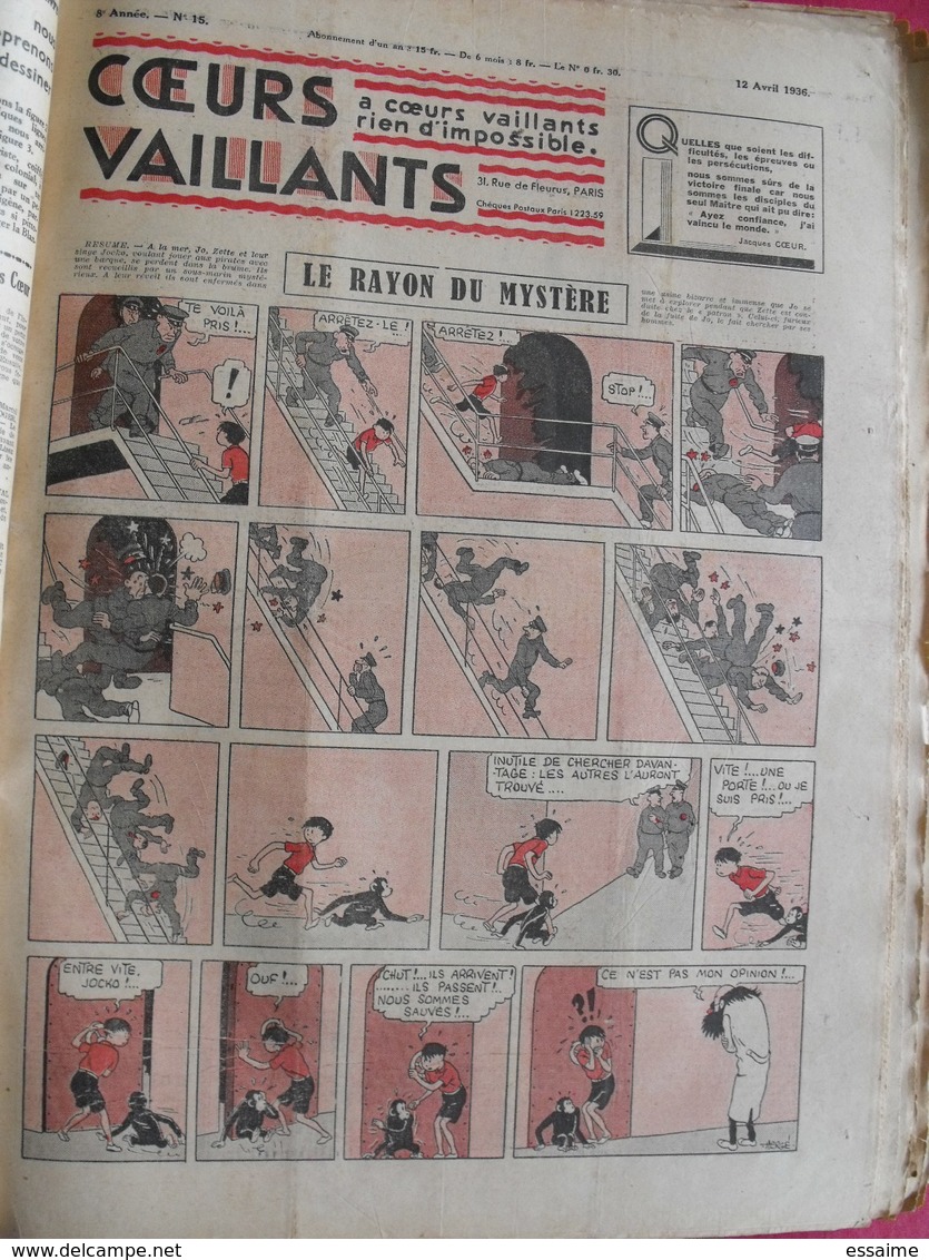 52 coeurs vaillants 1936. reliure amateur. Hergé tintin en extrême-orient (lotus bleu) jo zette jim boum marijac pat'fol