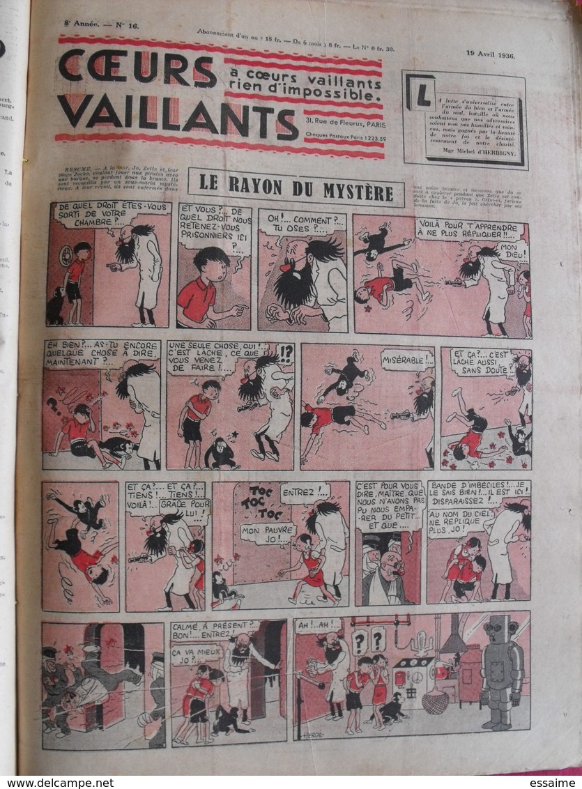 52 coeurs vaillants 1936. reliure amateur. Hergé tintin en extrême-orient (lotus bleu) jo zette jim boum marijac pat'fol