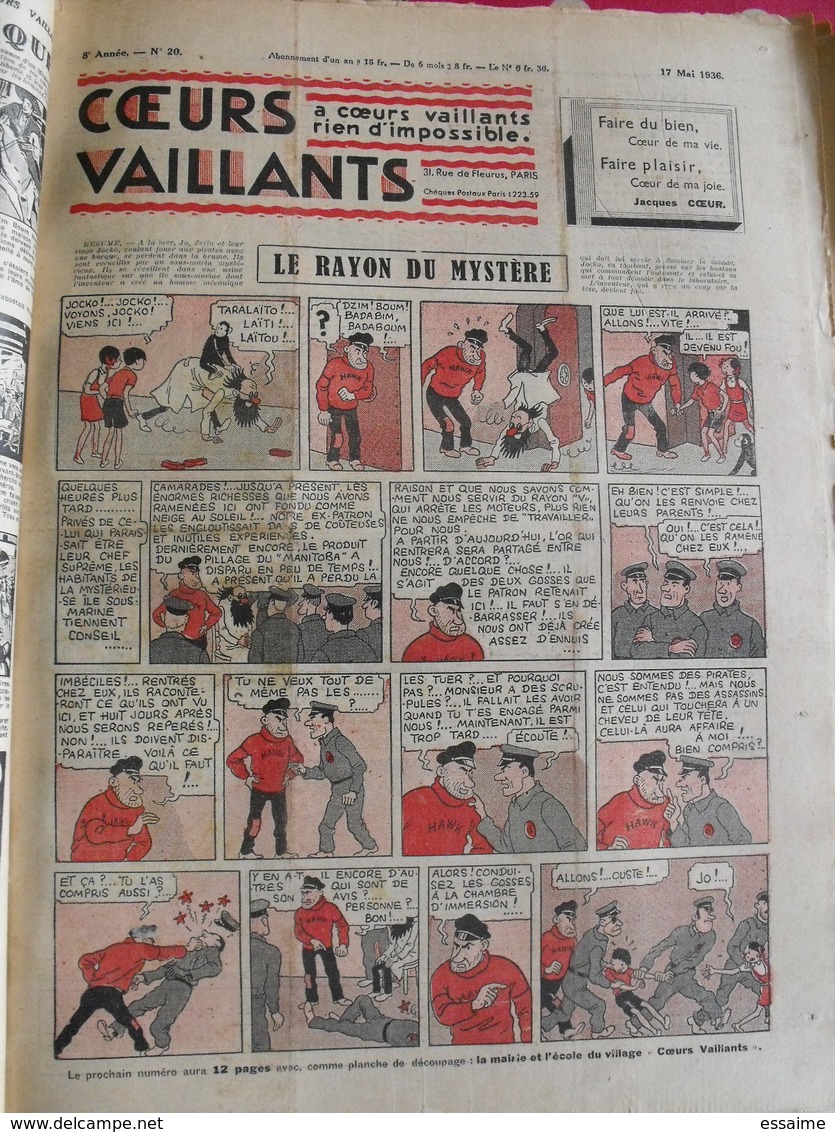 52 coeurs vaillants 1936. reliure amateur. Hergé tintin en extrême-orient (lotus bleu) jo zette jim boum marijac pat'fol