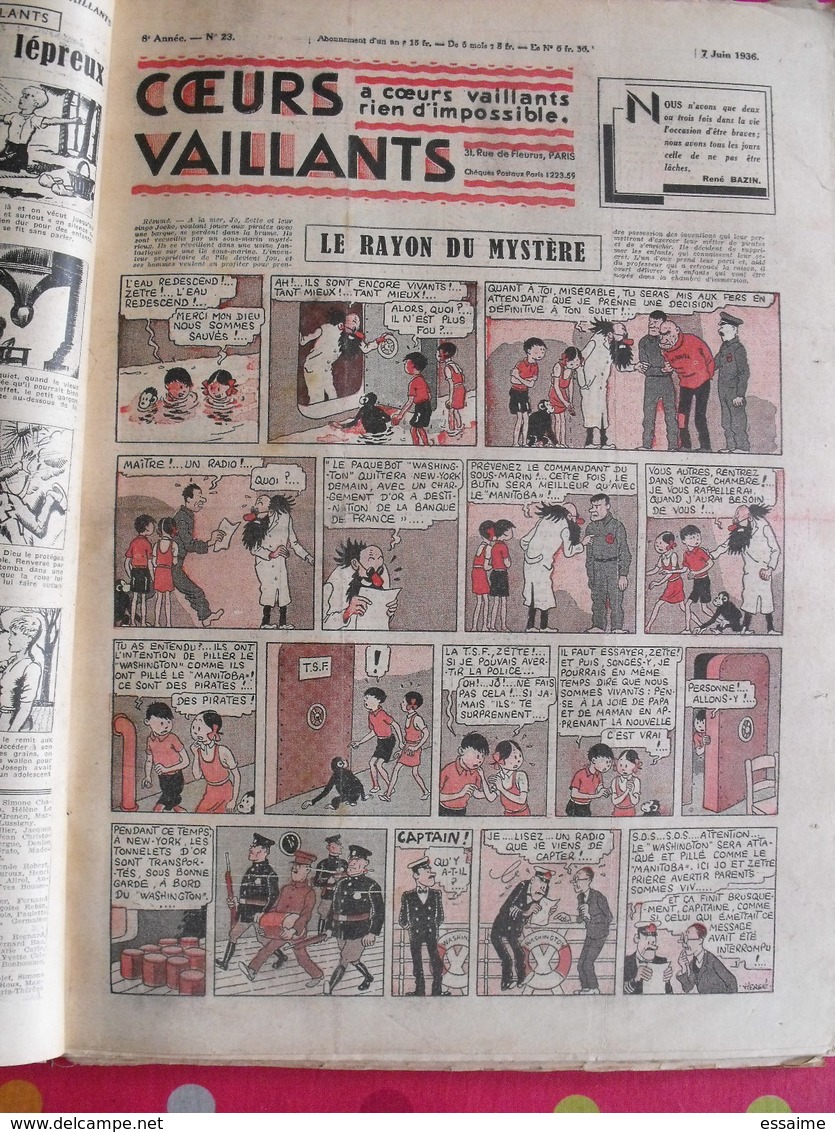 52 coeurs vaillants 1936. reliure amateur. Hergé tintin en extrême-orient (lotus bleu) jo zette jim boum marijac pat'fol