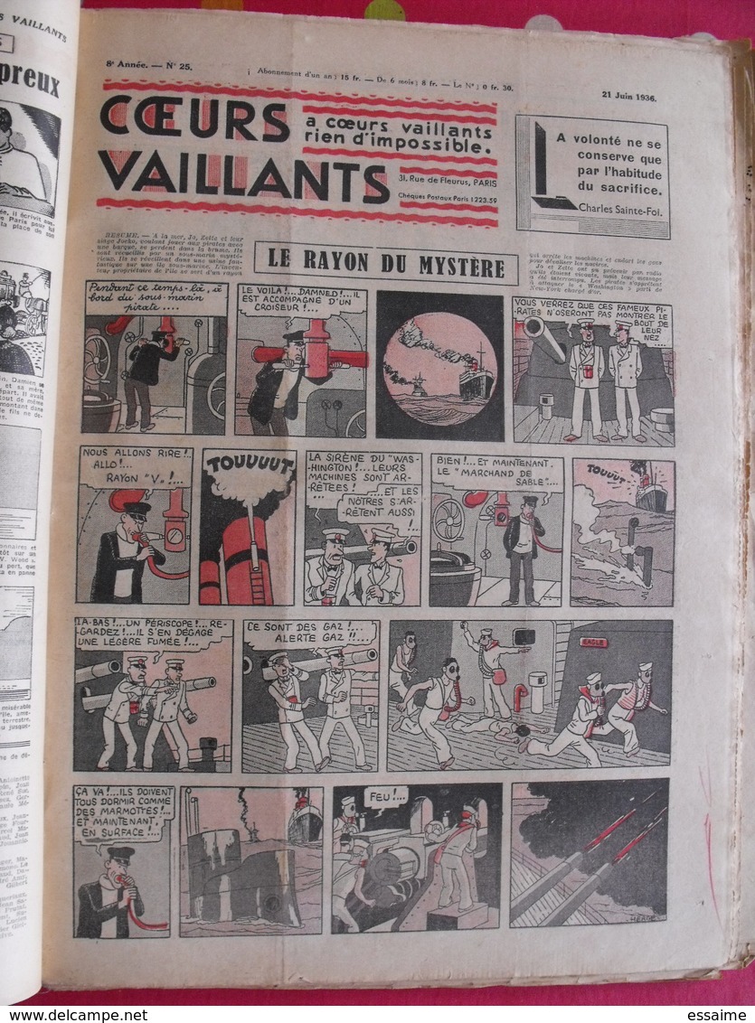 52 coeurs vaillants 1936. reliure amateur. Hergé tintin en extrême-orient (lotus bleu) jo zette jim boum marijac pat'fol