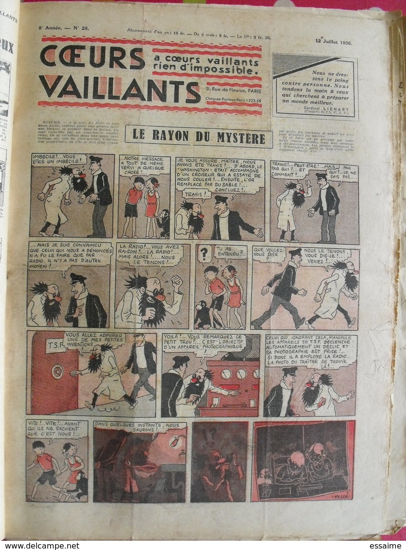 52 coeurs vaillants 1936. reliure amateur. Hergé tintin en extrême-orient (lotus bleu) jo zette jim boum marijac pat'fol