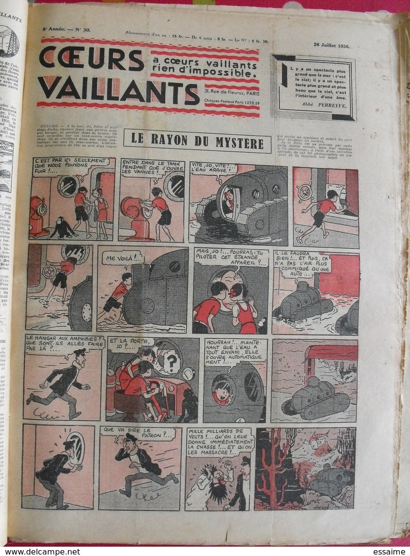 52 coeurs vaillants 1936. reliure amateur. Hergé tintin en extrême-orient (lotus bleu) jo zette jim boum marijac pat'fol