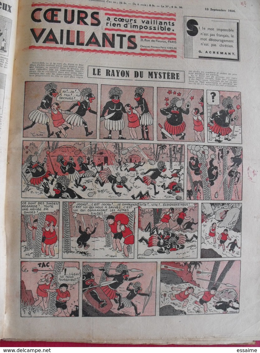 52 coeurs vaillants 1936. reliure amateur. Hergé tintin en extrême-orient (lotus bleu) jo zette jim boum marijac pat'fol