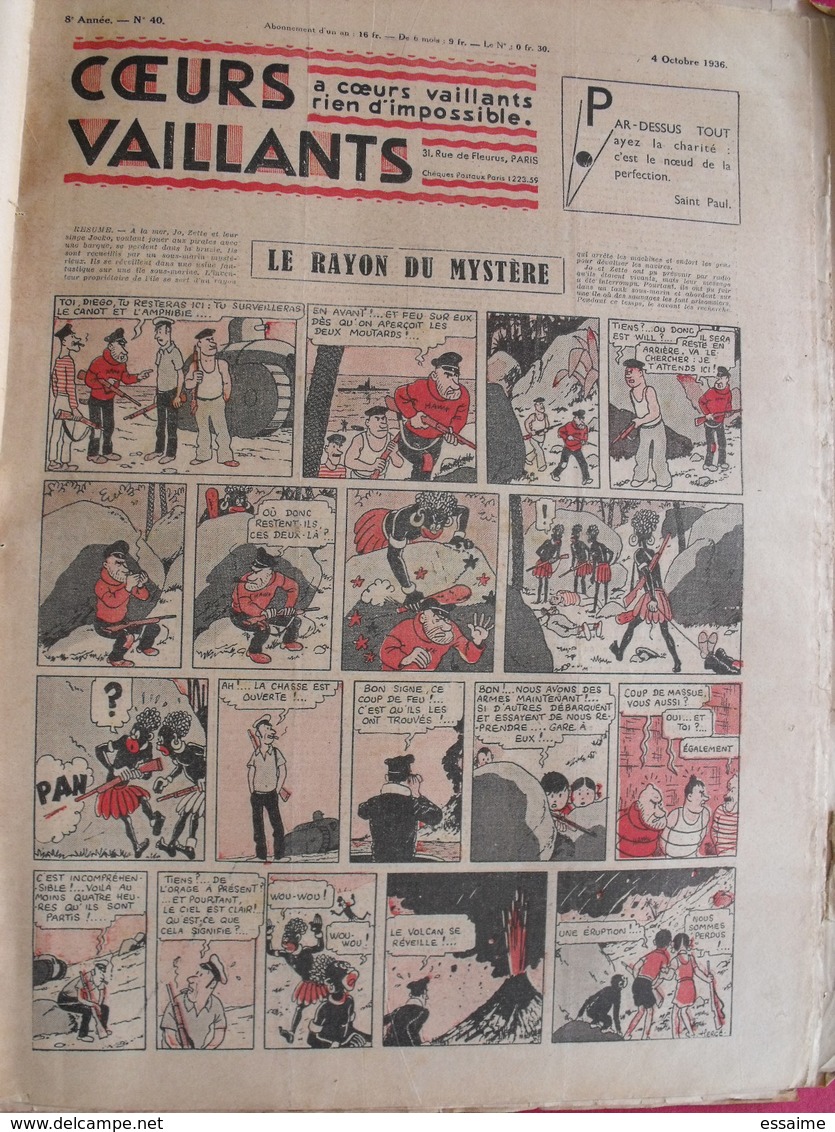 52 coeurs vaillants 1936. reliure amateur. Hergé tintin en extrême-orient (lotus bleu) jo zette jim boum marijac pat'fol