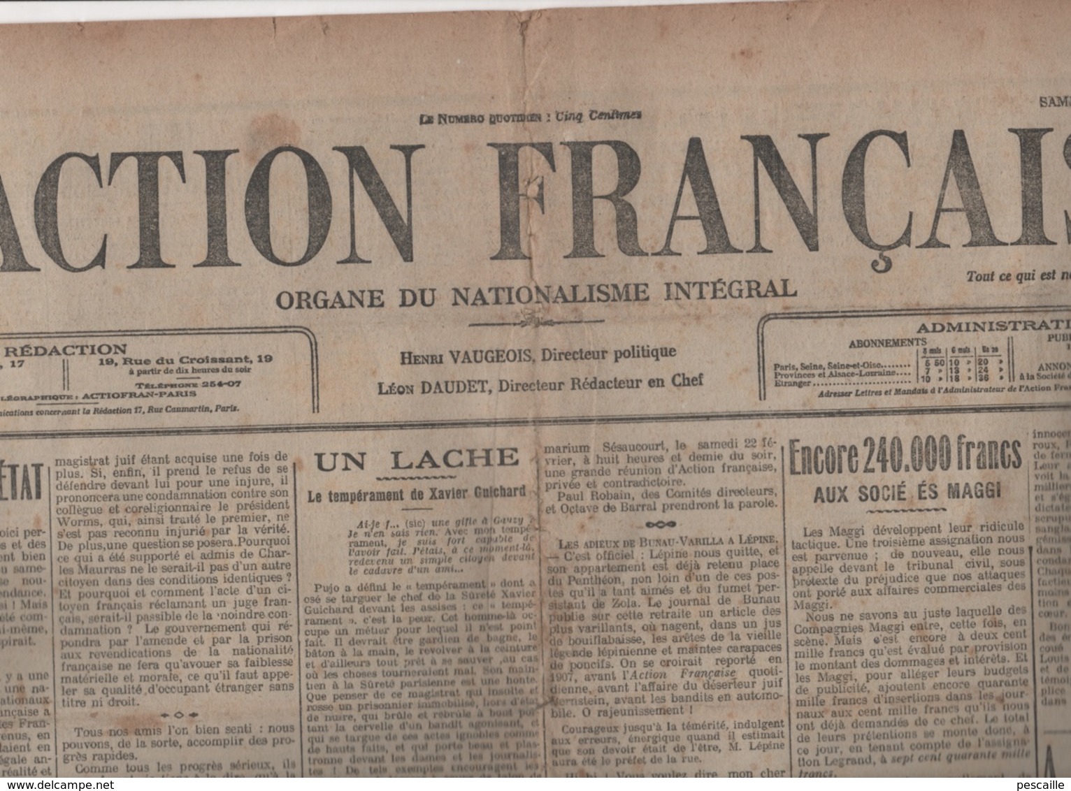 L'ACTION FRANCAISE 15 02 1913 - LEON DAUDET - ANTISEMITISME - XAVIER GUICHARD - MAGGI - BANDE BONNOT - MAURRAS - BALKANS - Otros & Sin Clasificación