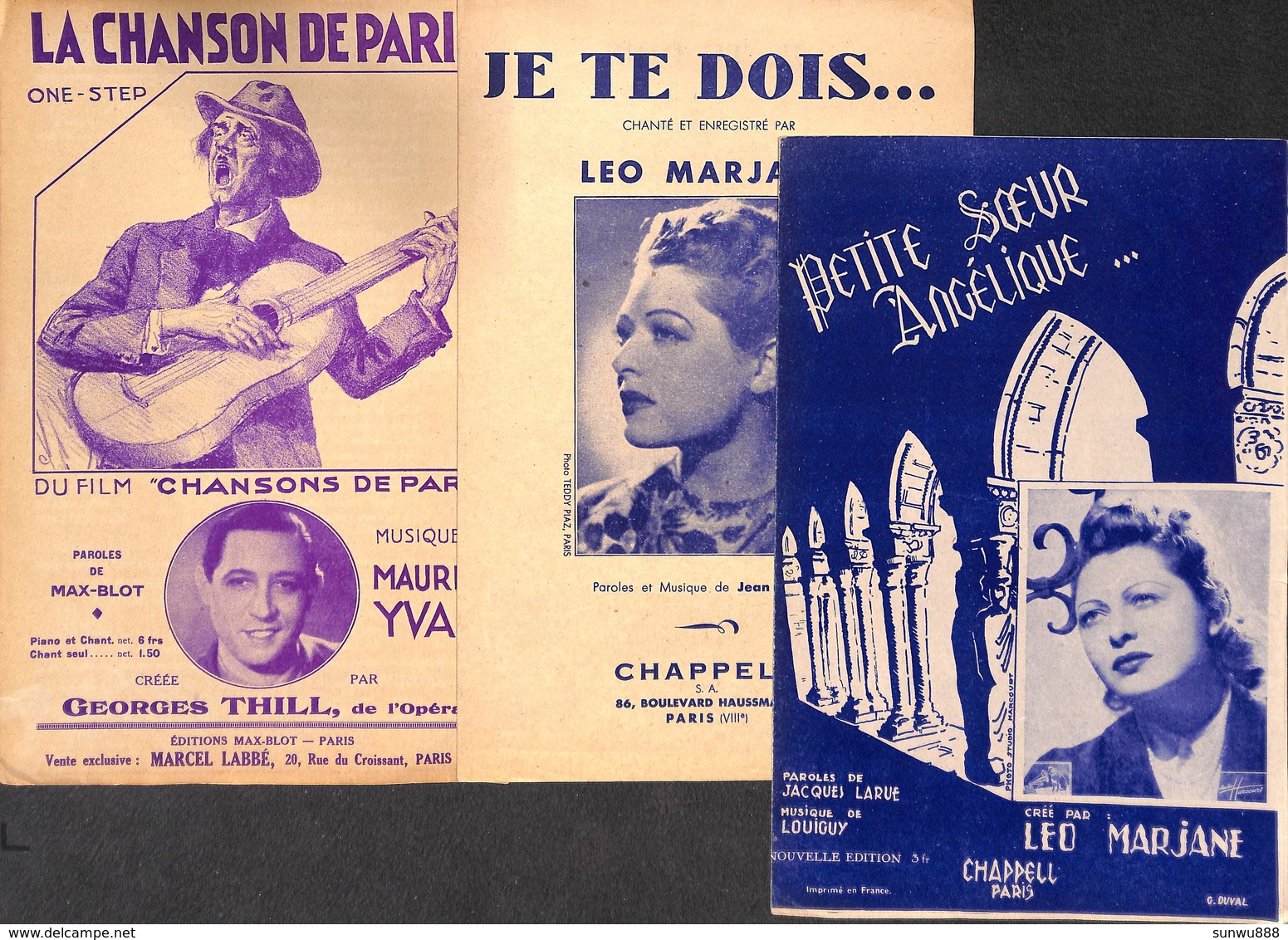 Lot +80 partitions Illustrées (Tino Rossi, Annie Cordy, Compagnons de la Chanson Luis Mariano Edith Piaf,,, voir scans