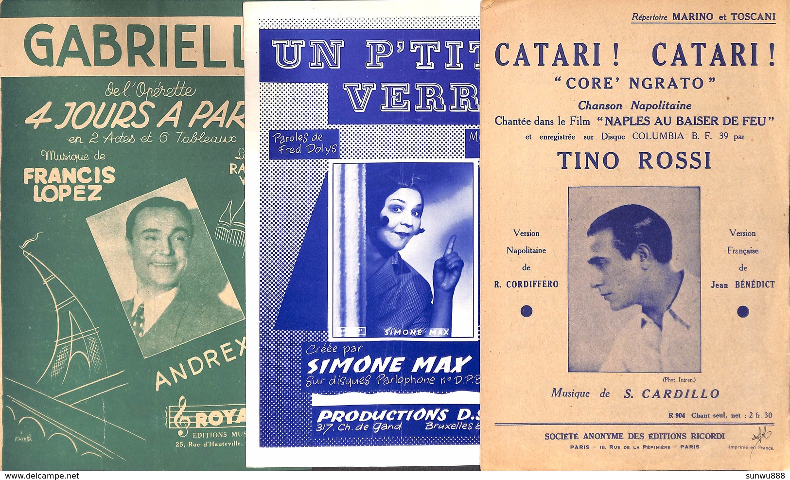 Lot +80 partitions Illustrées (Tino Rossi, Annie Cordy, Compagnons de la Chanson Luis Mariano Edith Piaf,,, voir scans