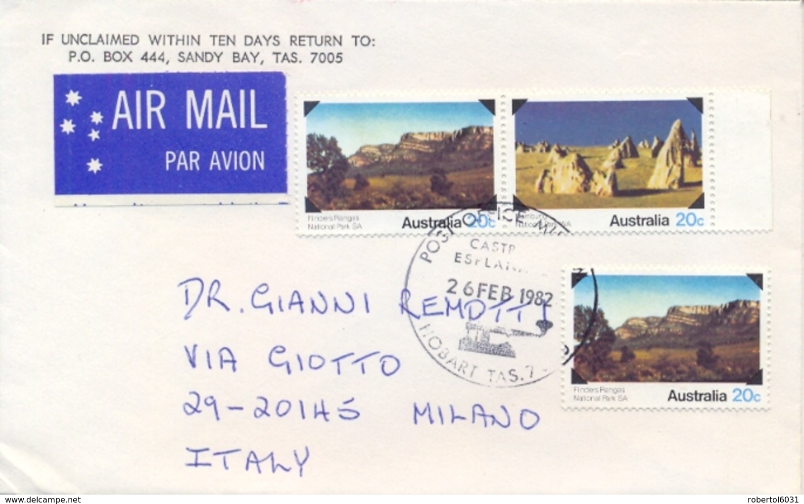 Australia 1982 Airmail Cover To Italy With 3 X 20 C. Australian National Parks - Protezione Dell'Ambiente & Clima