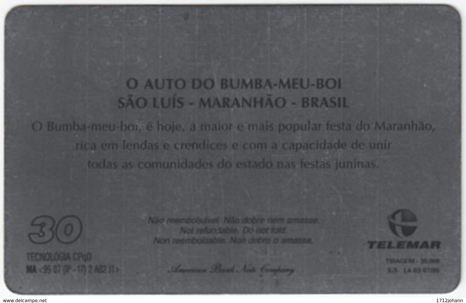 BRASIL H-971 Magnetic Telemar - Occasion, Carnival - Used - Brésil