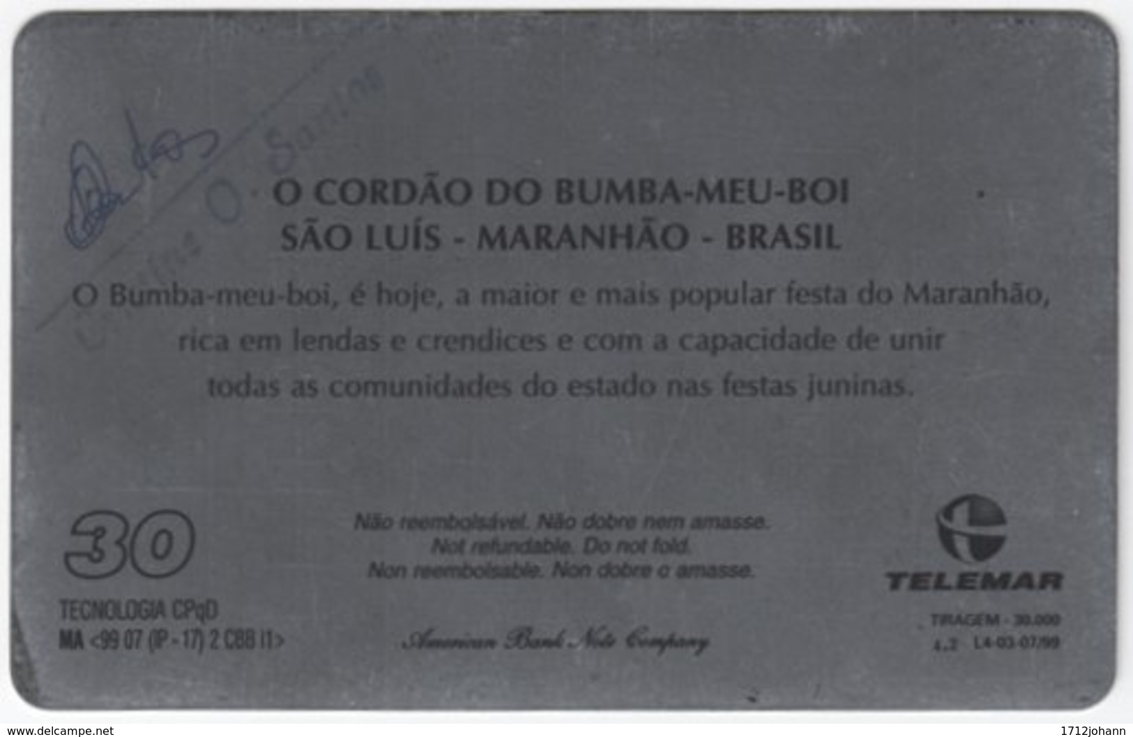 BRASIL H-973 Magnetic Telemar - Occasion, Carnival - Used - Brésil