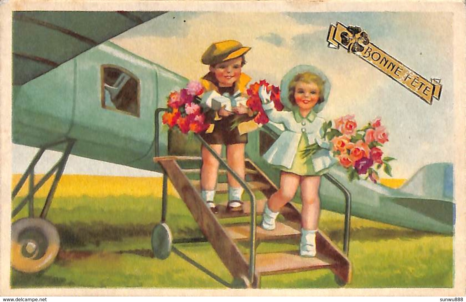 Carte Fantaisie Colorisée, 1944 Avion Fleurs - Autres & Non Classés