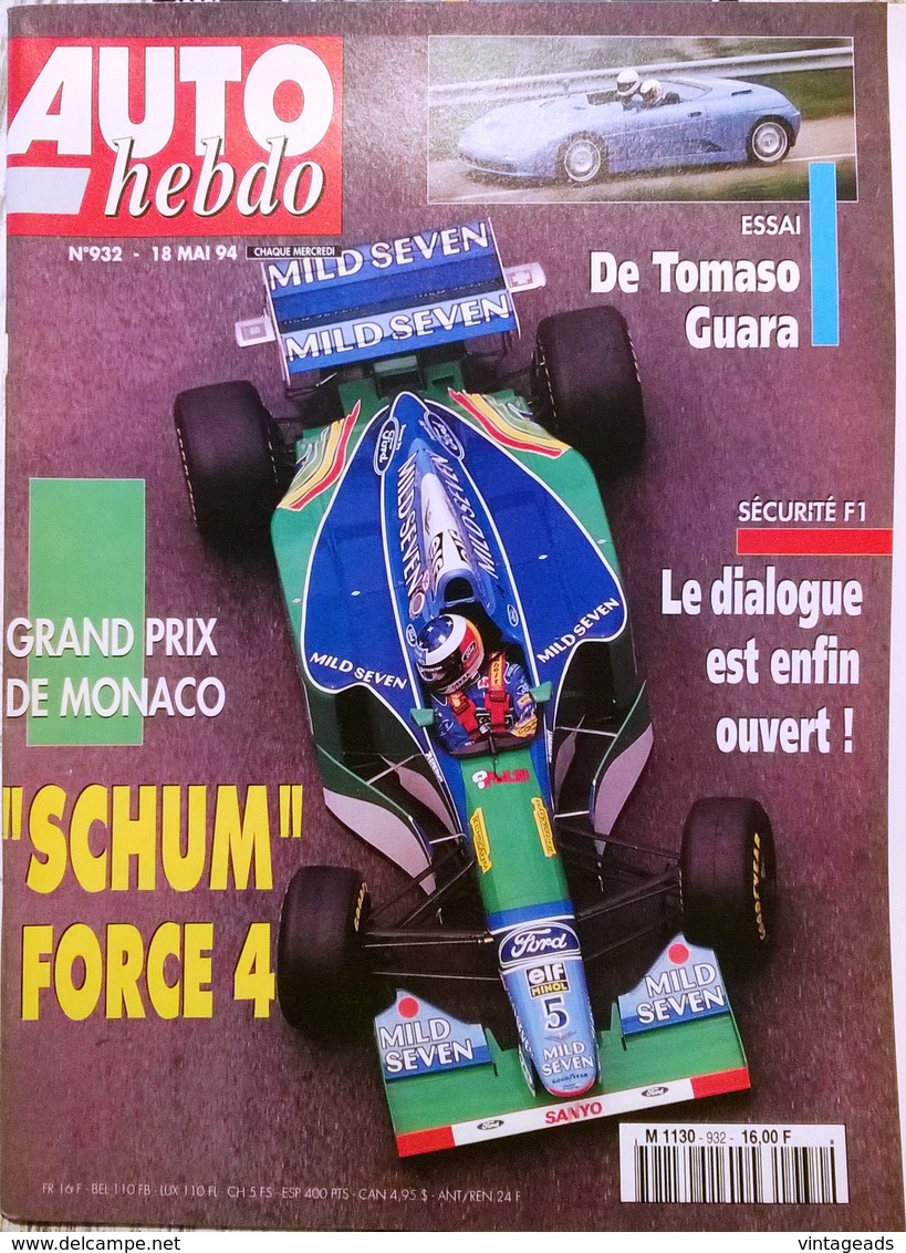 CA029 Autozeitschrift Auto Hebdo, Nr. 932, 1994, Französisch - Auto/Motorrad