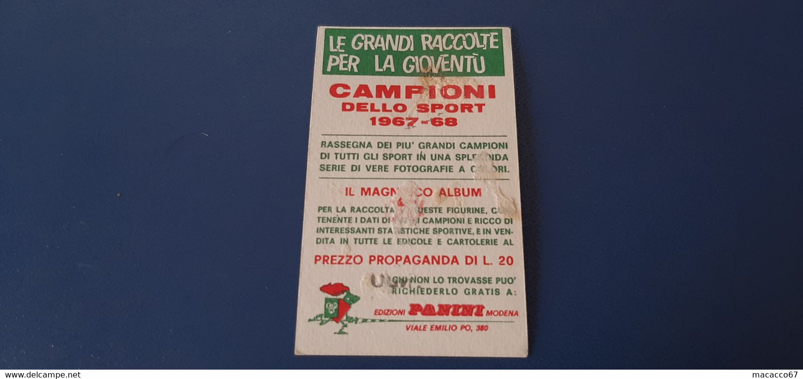Figurina Panini Campioni Dello Sport 1967 - 370 Giuseppe Rundo - Edizione Italiana