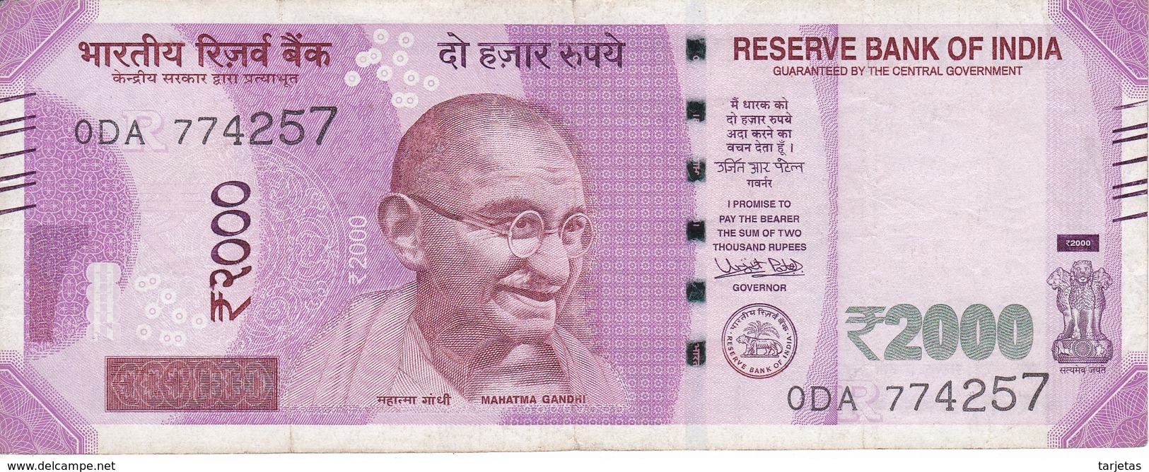 BILLETE DE LA INDIA DE 2000 RUPEES DEL AÑO 2016   (BANKNOTE) GHANDI - Inde