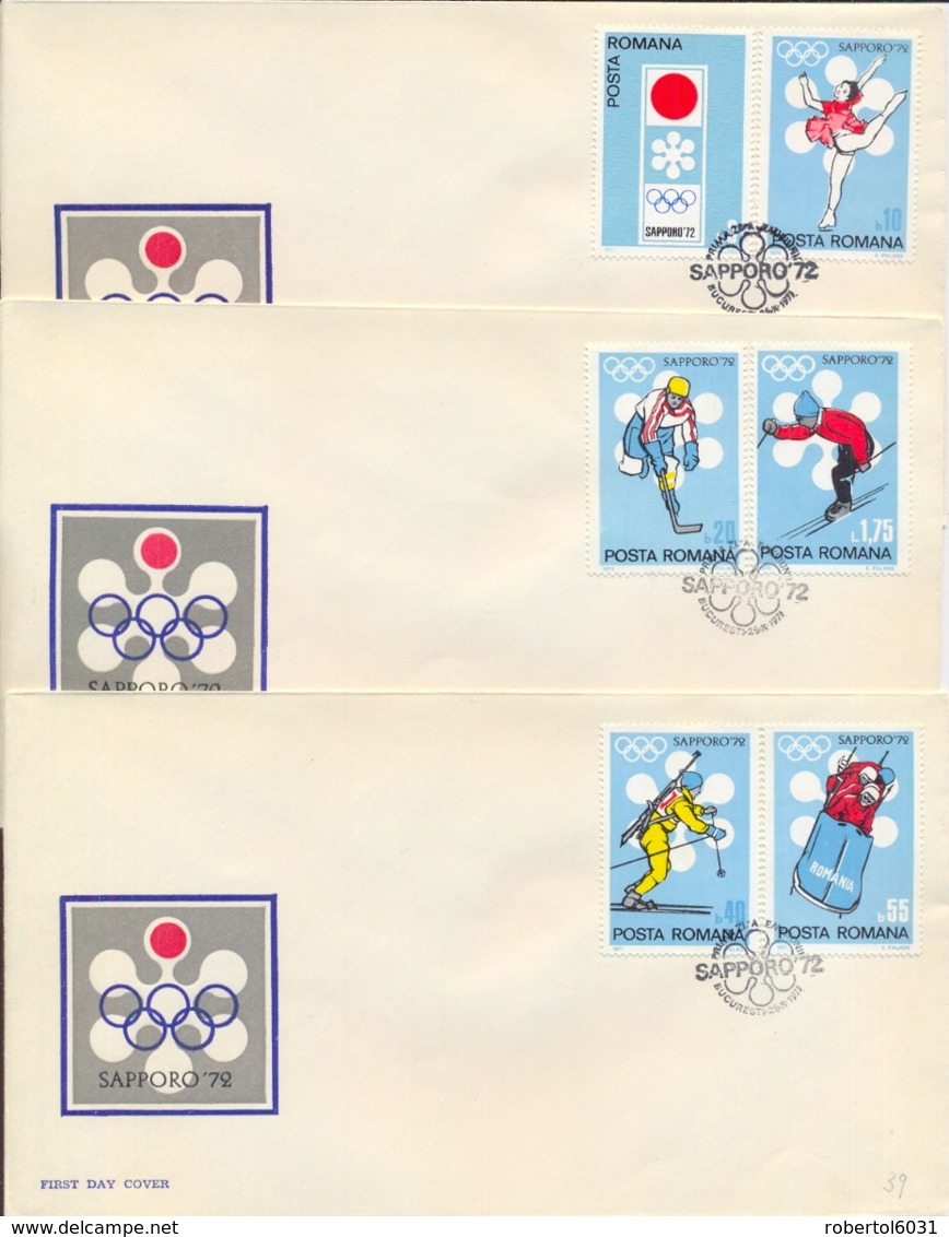 Romania 1971 FDC 11th Winter Olympic Games Sapporo 1972 On 3 Covers - Inverno1972: Sapporo